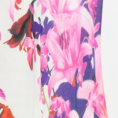 QED London Womens Pink Floral Polyester Bodycon Size 10 Halter Zip