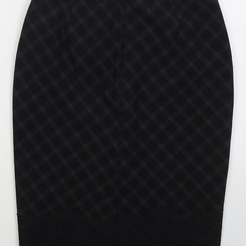 Marks and Spencer Womens Black Check Polyester Straight & Pencil Skirt Size 10 Zip