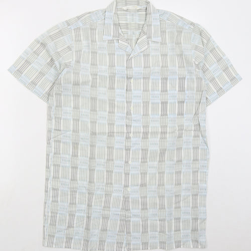 ST Bernard Mens Grey Geometric Polyester Button-Up Size M Collared Button