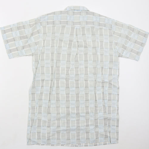 ST Bernard Mens Grey Geometric Polyester Button-Up Size M Collared Button