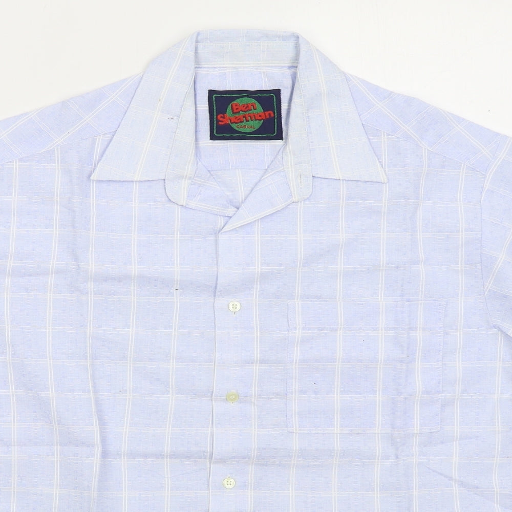 Ben Sherman Mens Blue Check Polyester Button-Up Size M Collared Button