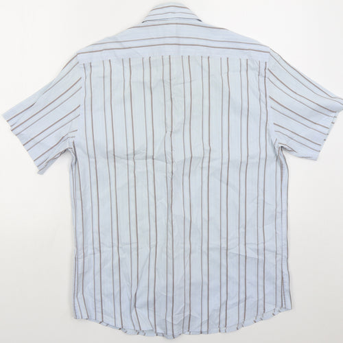 Attitude Mens Blue Striped Cotton Button-Up Size M Collared Button
