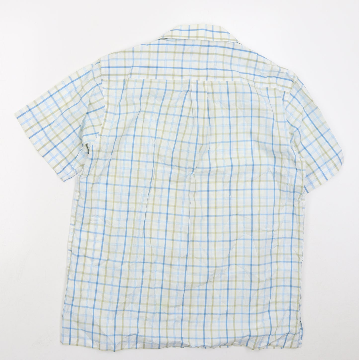 Peter England Mens Blue Check Polyester Button-Up Size M Collared Button