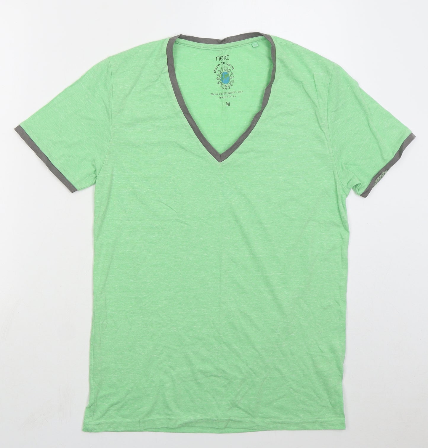 NEXT Mens Green Cotton T-Shirt Size M V-Neck