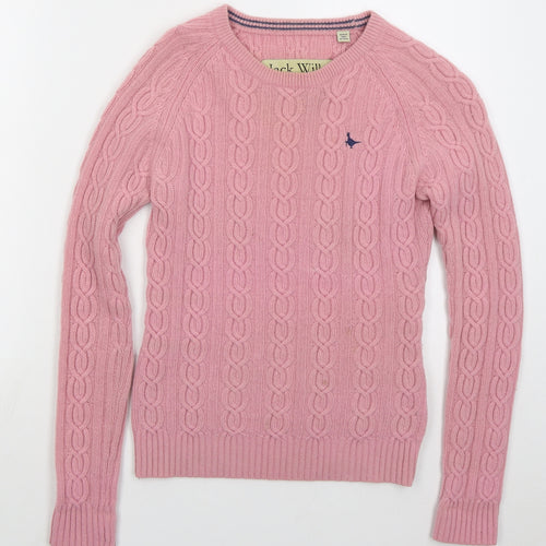 Jack Wills Womens Pink Crew Neck Wool Pullover Jumper Size 10