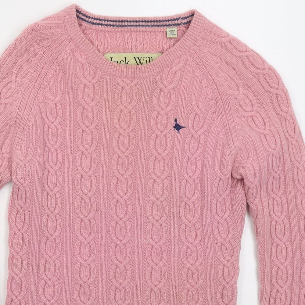 Jack Wills Womens Pink Crew Neck Wool Pullover Jumper Size 10