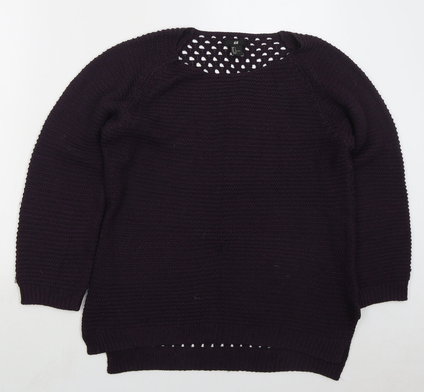 H&M Womens Purple Round Neck Acrylic Pullover Jumper Size L