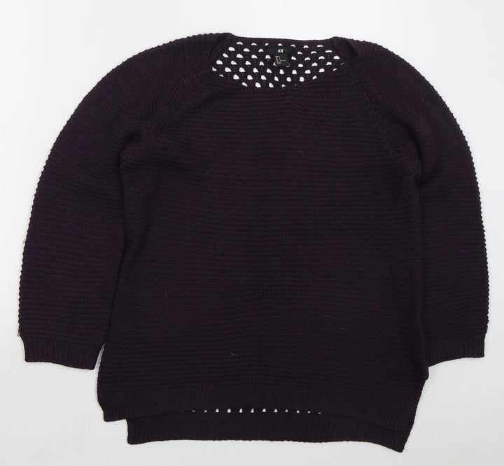 H&M Womens Purple Round Neck Acrylic Pullover Jumper Size L