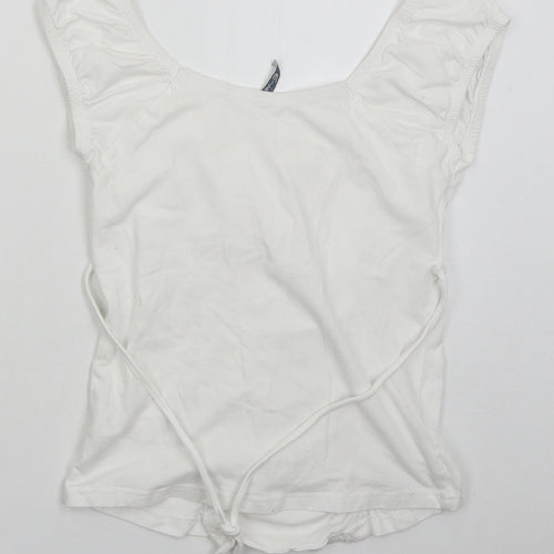 Evie Womens White Cotton Basic T-Shirt Size 12 Off the Shoulder