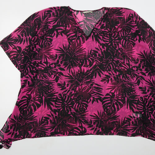 George Womens Pink Floral Polyester T-Shirt Dress Size S V-Neck Pullover - Beach Cover Up