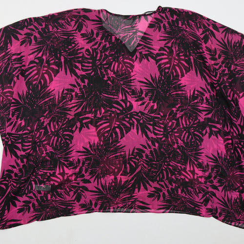 George Womens Pink Floral Polyester T-Shirt Dress Size S V-Neck Pullover - Beach Cover Up