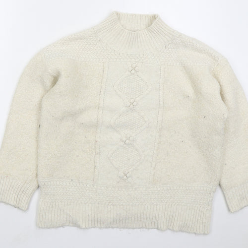 F&F Womens Beige Mock Neck Acrylic Pullover Jumper Size L