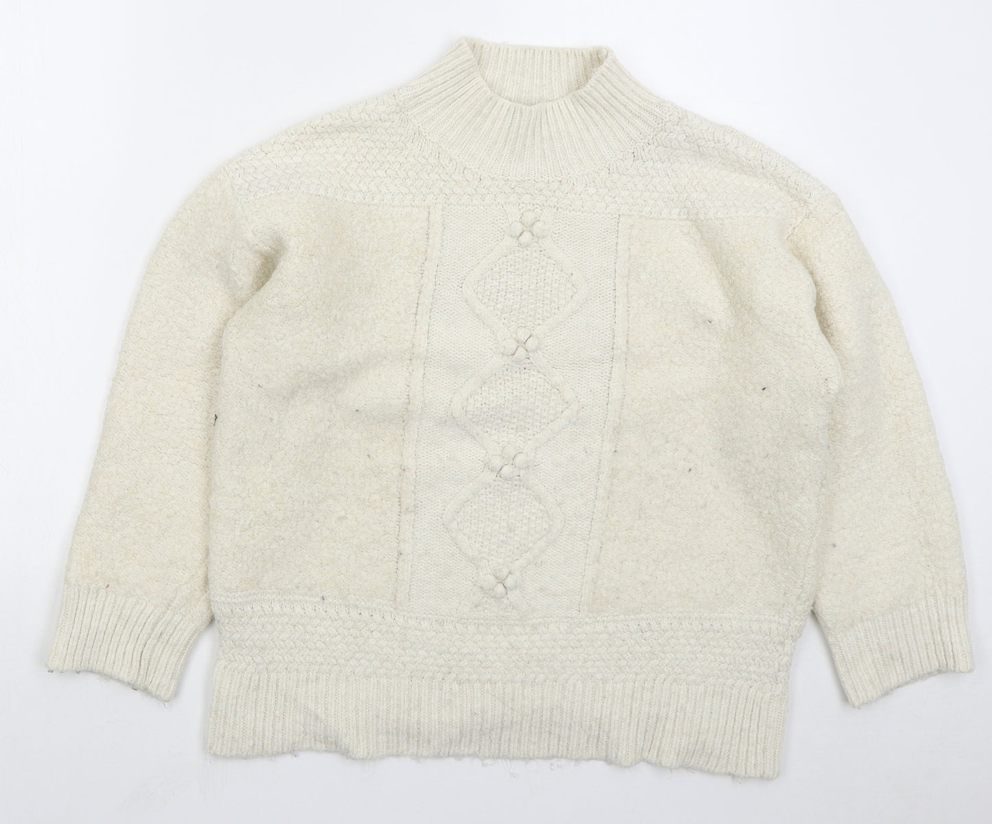F&F Womens Beige Mock Neck Acrylic Pullover Jumper Size L