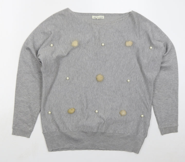 Millenium Womens Grey Boat Neck Viscose Pullover Jumper Size M - Pom Pom