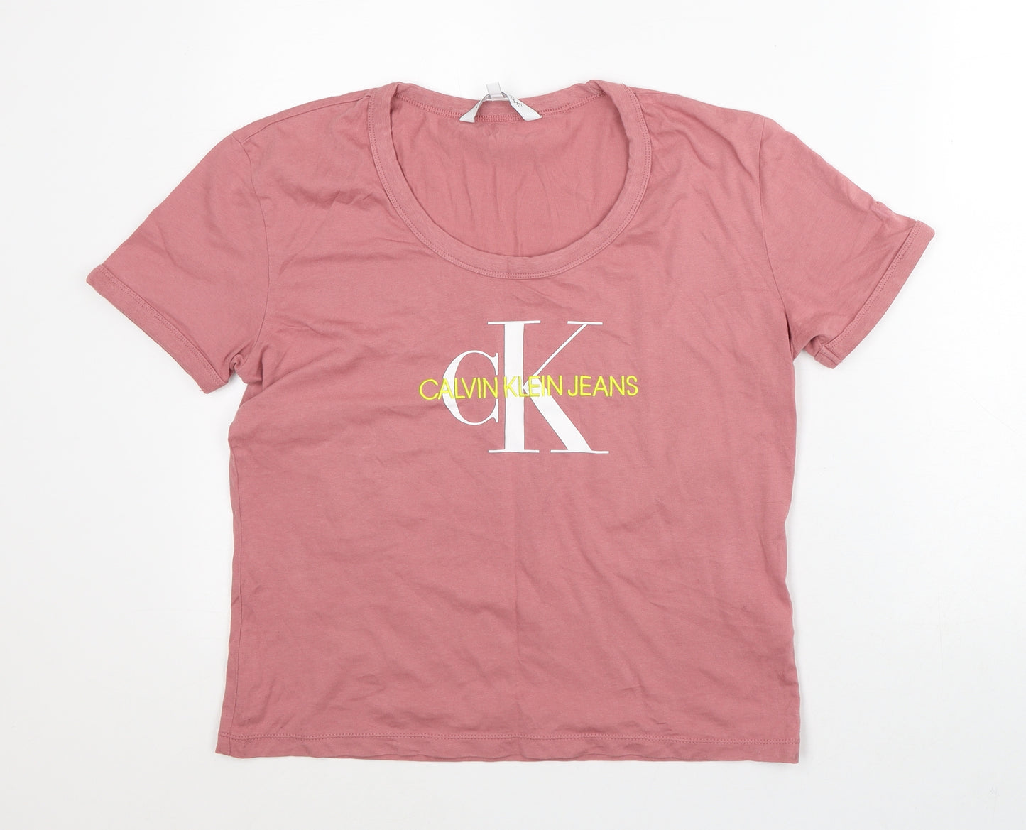 Calvin Klein Womens Pink 100% Cotton Basic T-Shirt Size XL Round Neck