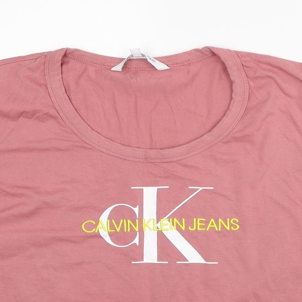 Calvin Klein Womens Pink 100% Cotton Basic T-Shirt Size XL Round Neck