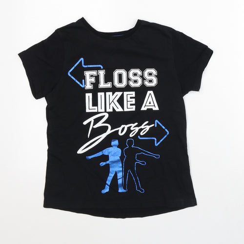 Primark Boys Black Cotton Basic T-Shirt Size 9-10 Years Crew Neck - Floss like a boss