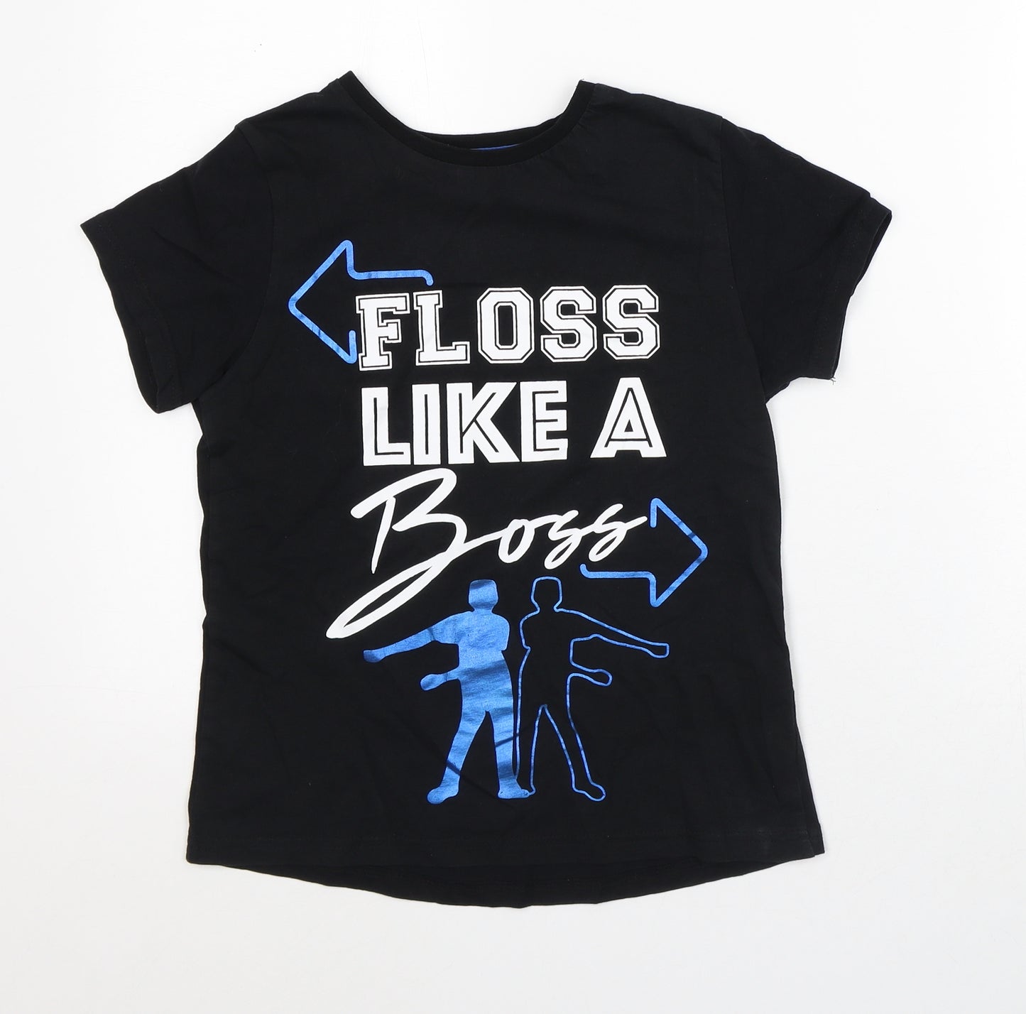 Primark Boys Black Cotton Basic T-Shirt Size 9-10 Years Crew Neck - Floss like a boss