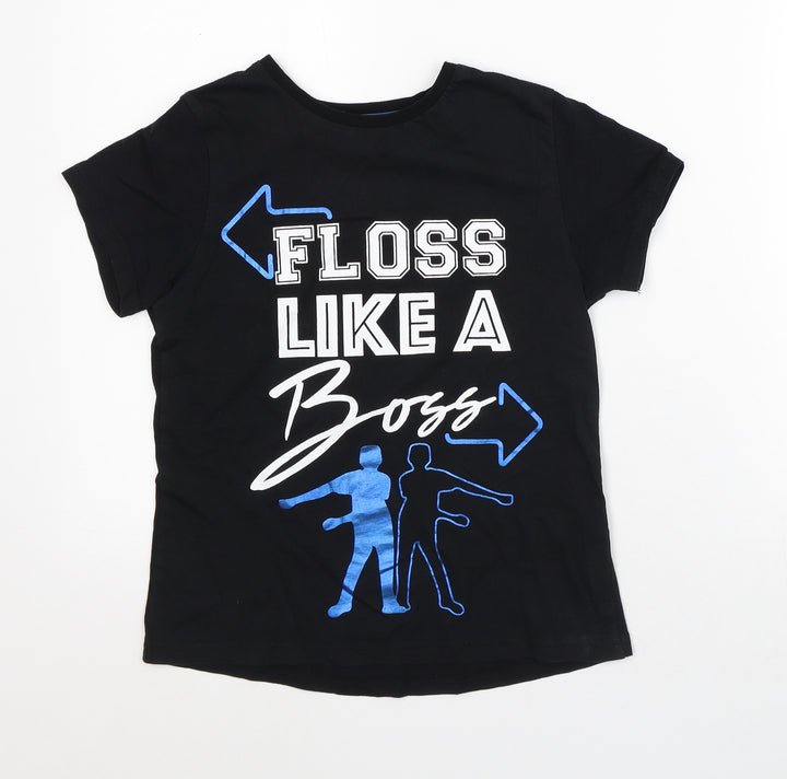 Primark Boys Black Cotton Basic T-Shirt Size 9-10 Years Crew Neck - Floss like a boss