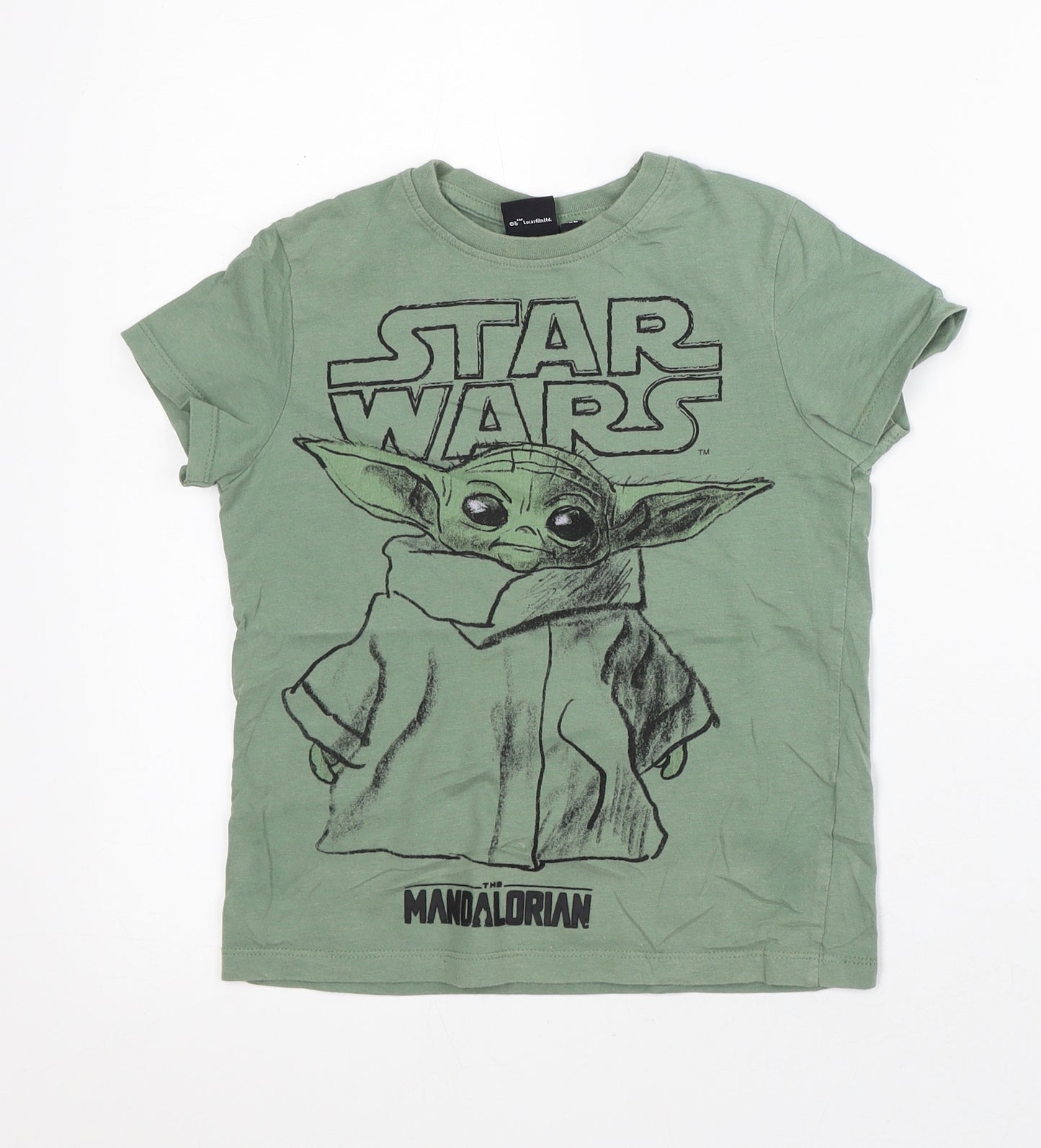 Star Wars Boys Green Cotton Basic T-Shirt Size 6-7 Years Crew Neck - Yoda