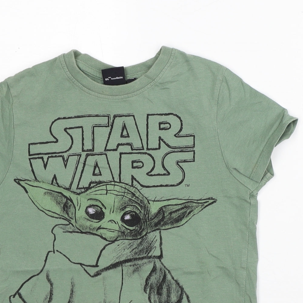 Star Wars Boys Green Cotton Basic T-Shirt Size 6-7 Years Crew Neck - Yoda