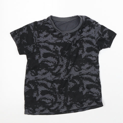Pep & Co Boys Black Geometric Cotton Basic T-Shirt Size 6-7 Years Crew Neck