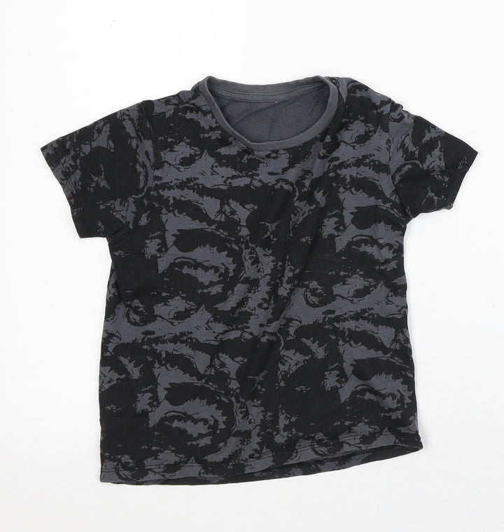Pep & Co Boys Black Geometric Cotton Basic T-Shirt Size 6-7 Years Crew Neck