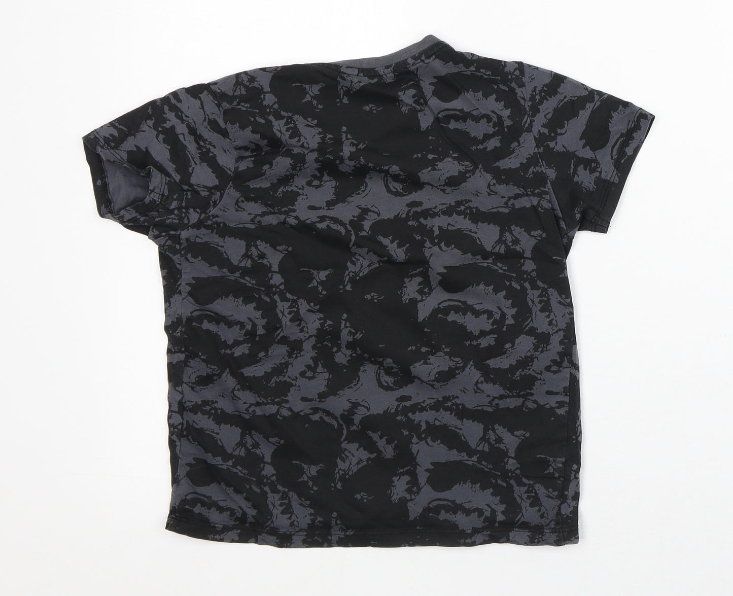 Pep & Co Boys Black Geometric Cotton Basic T-Shirt Size 6-7 Years Crew Neck
