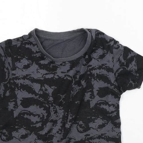Pep & Co Boys Black Geometric Cotton Basic T-Shirt Size 6-7 Years Crew Neck