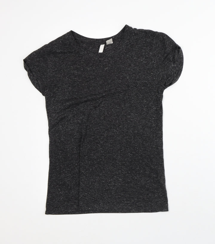 Divided Womens Grey Geometric Polyester Basic T-Shirt Size XS Crew Neck