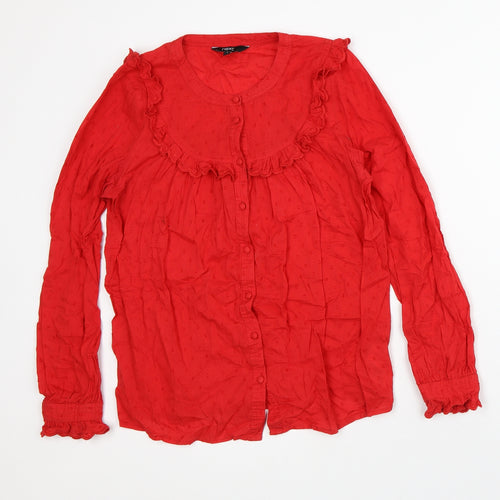 NEXT Womens Red Polka Dot Cotton Basic Button-Up Size 8 Scoop Neck