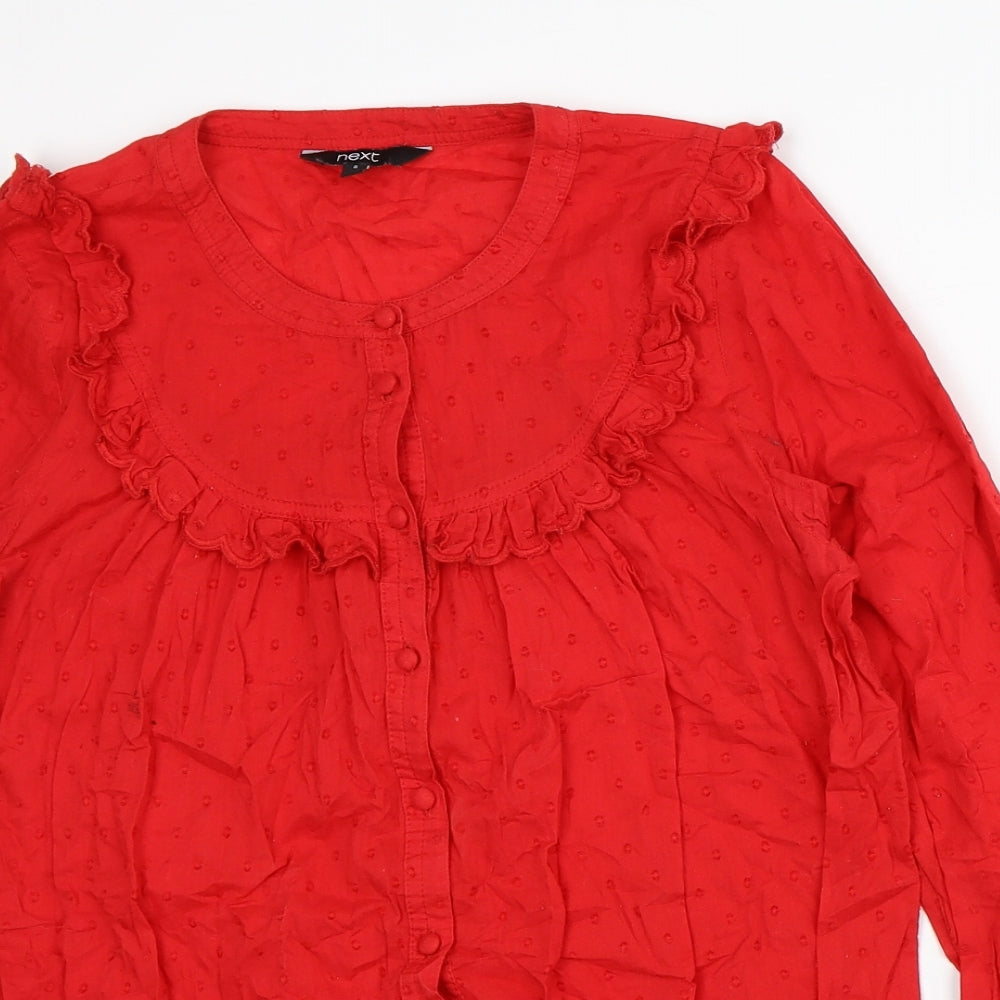 NEXT Womens Red Polka Dot Cotton Basic Button-Up Size 8 Scoop Neck