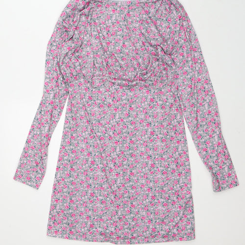 Wednesday's Girl Womens Pink Floral Polyester T-Shirt Dress Size S Round Neck
