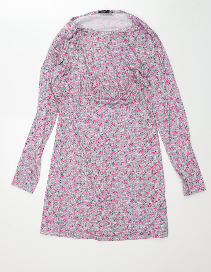 Wednesday's Girl Womens Pink Floral Polyester T-Shirt Dress Size S Round Neck