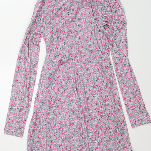 Wednesday's Girl Womens Pink Floral Polyester T-Shirt Dress Size S Round Neck