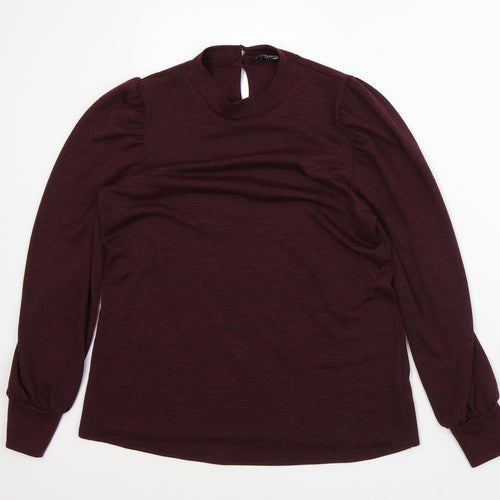 Dorothy Perkins Womens Red Polyester Basic T-Shirt Size 14 Mock Neck