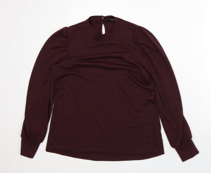 Dorothy Perkins Womens Red Polyester Basic T-Shirt Size 14 Mock Neck