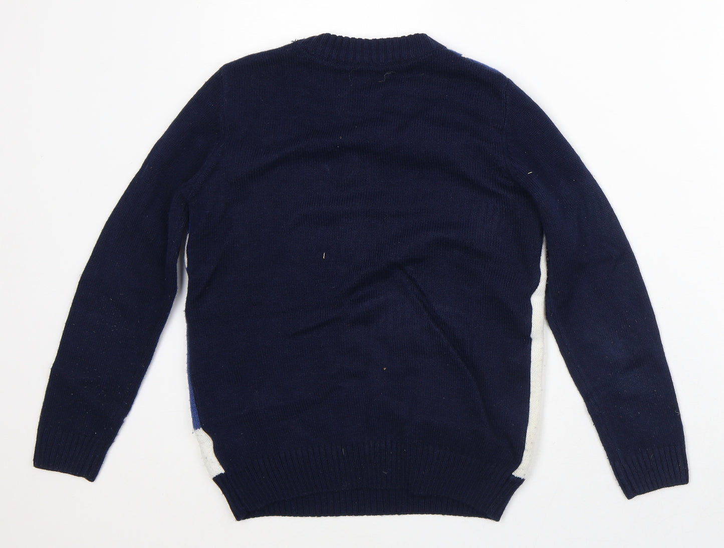 Matalan Boys Blue Crew Neck Geometric Acrylic Pullover Jumper Size 10 Years - Christmas