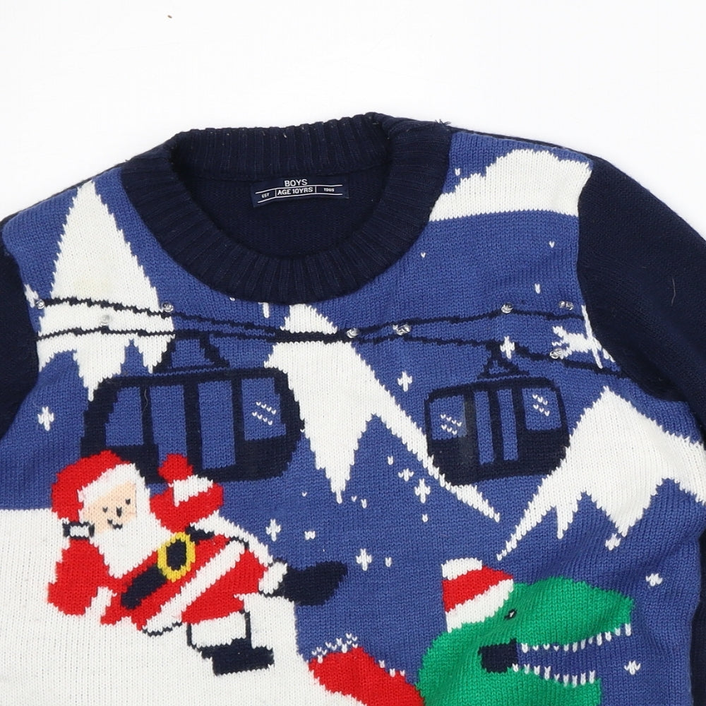 Matalan Boys Blue Crew Neck Geometric Acrylic Pullover Jumper Size 10 Years - Christmas