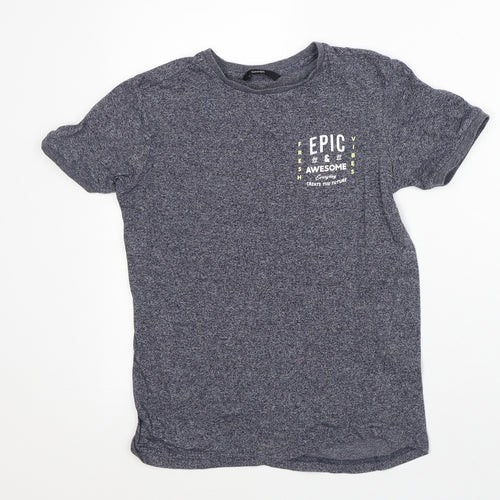 George Boys Grey Geometric Cotton Basic T-Shirt Size 9-10 Years Crew Neck - Epic
