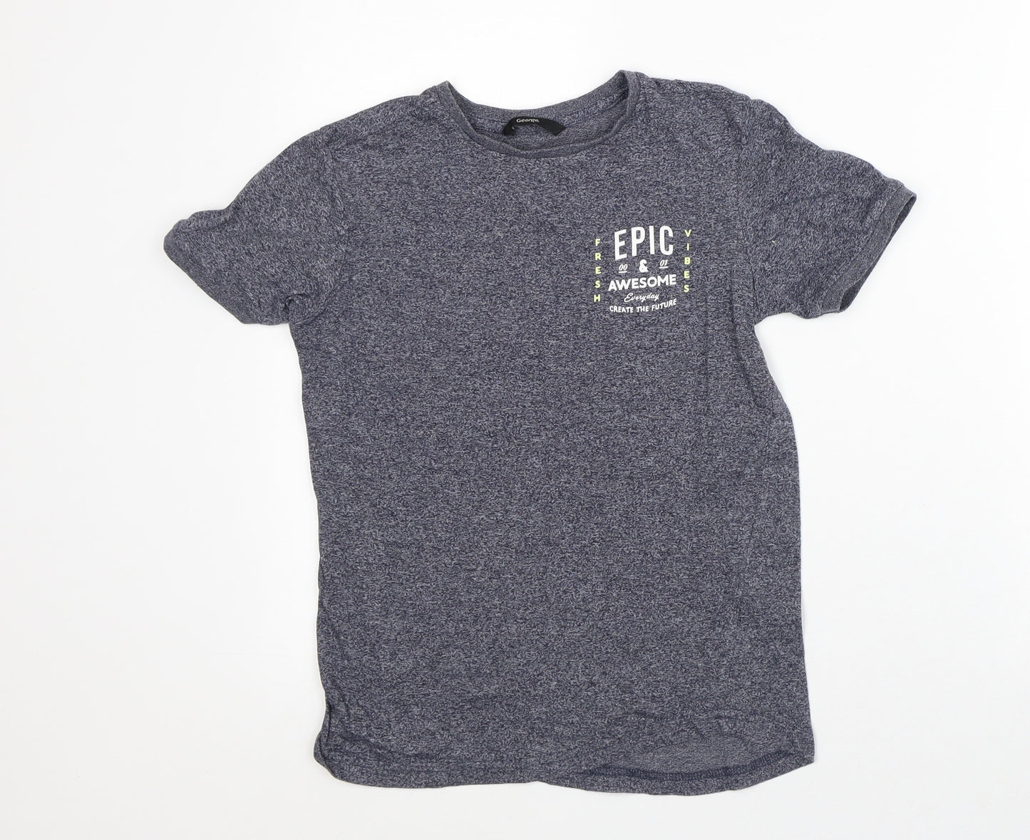 George Boys Grey Geometric Cotton Basic T-Shirt Size 9-10 Years Crew Neck - Epic