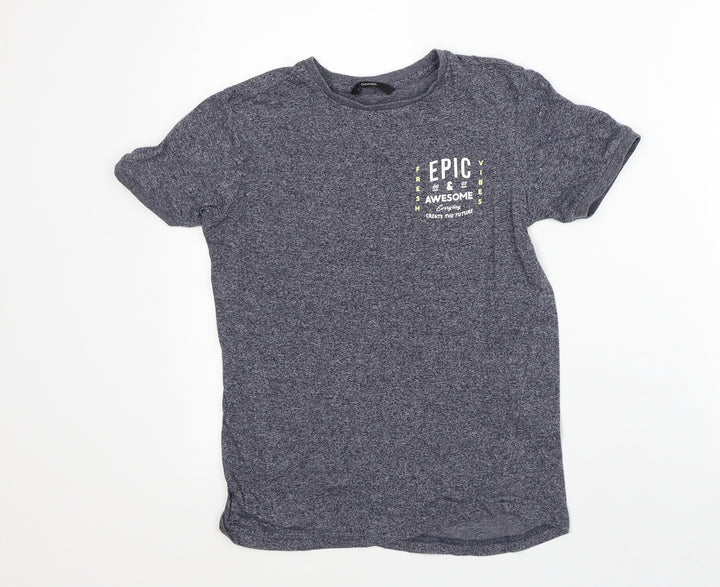 George Boys Grey Geometric Cotton Basic T-Shirt Size 9-10 Years Crew Neck - Epic