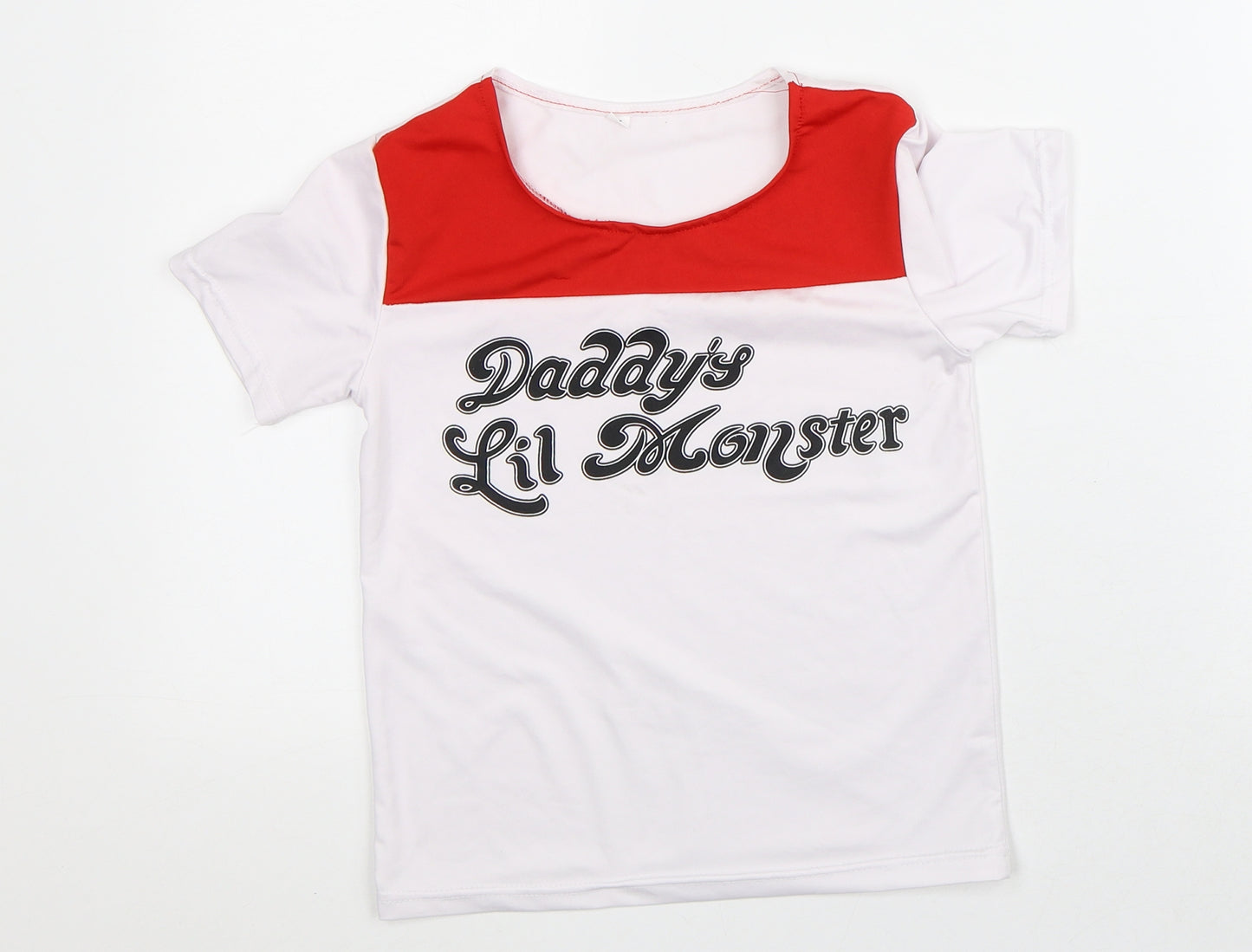 Preworn Boys White Colourblock Polyester Basic T-Shirt Size XL Crew Neck - Daddy's Little Monster