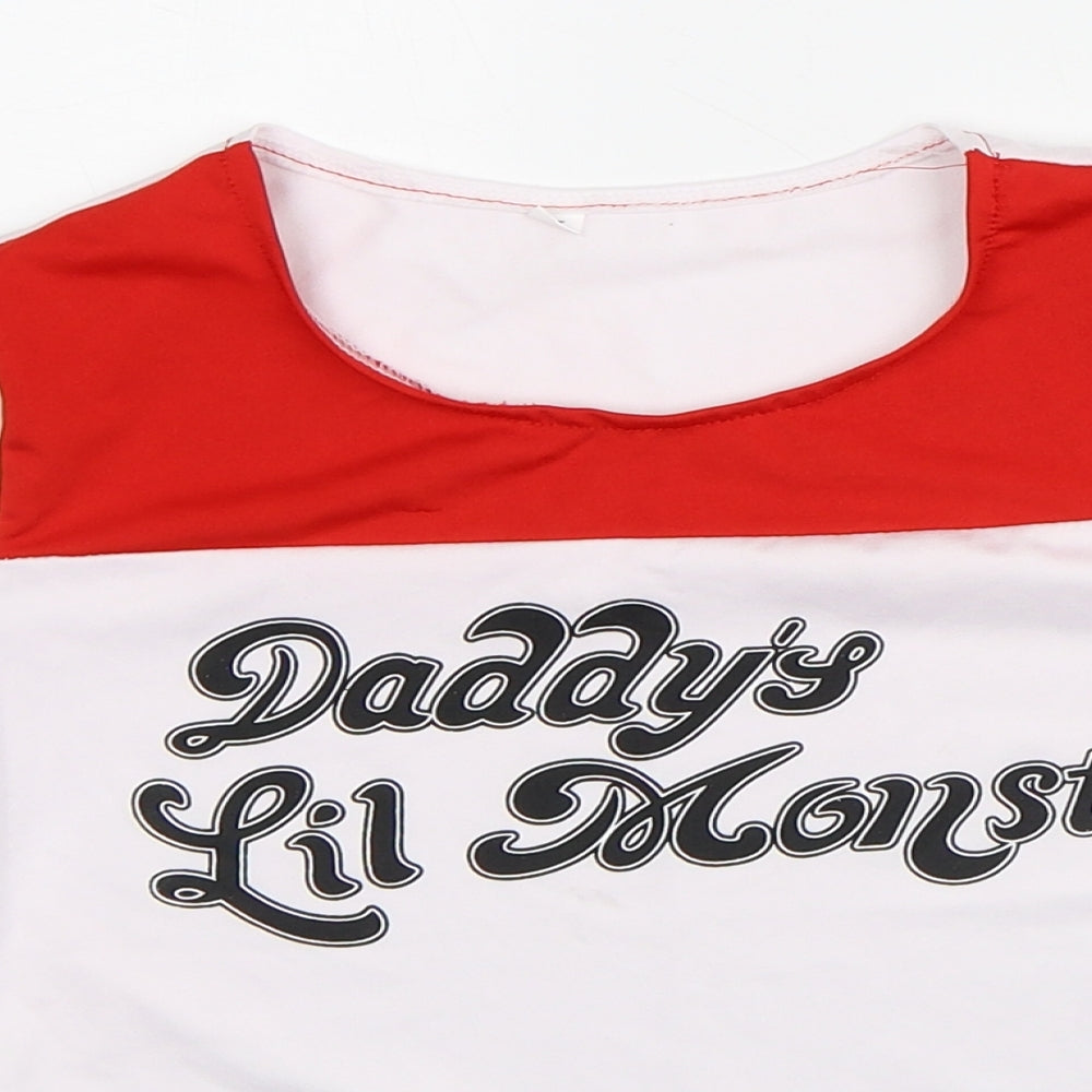 Preworn Boys White Colourblock Polyester Basic T-Shirt Size XL Crew Neck - Daddy's Little Monster