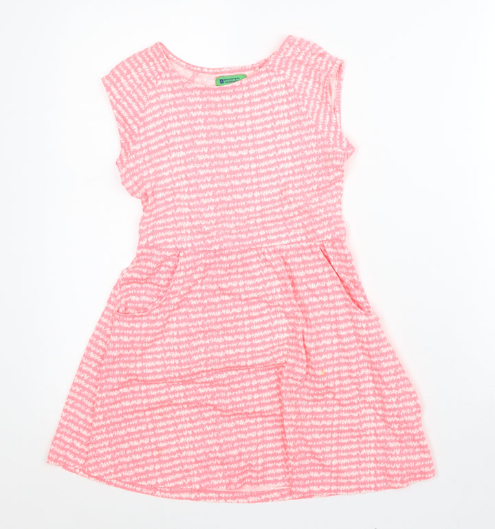 Mountain Warehouse Girls Pink Geometric Cotton A-Line Size 9-10 Years Scoop Neck