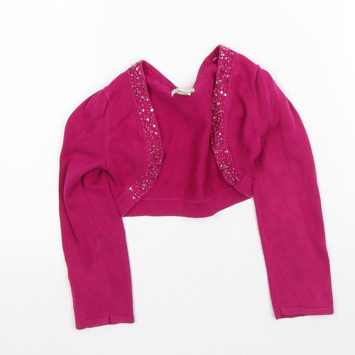 Monsoon Girls Pink Round Neck Cotton Cardigan Jumper Size 5-6 Years
