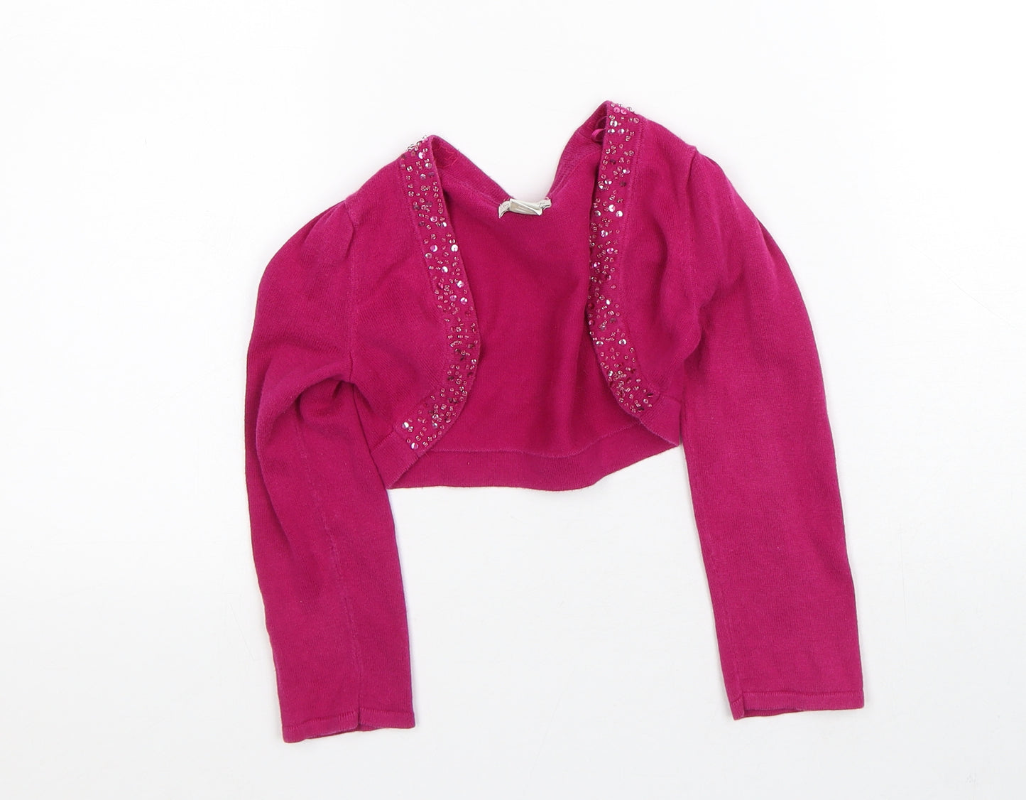 Monsoon Girls Pink Round Neck Cotton Cardigan Jumper Size 5-6 Years