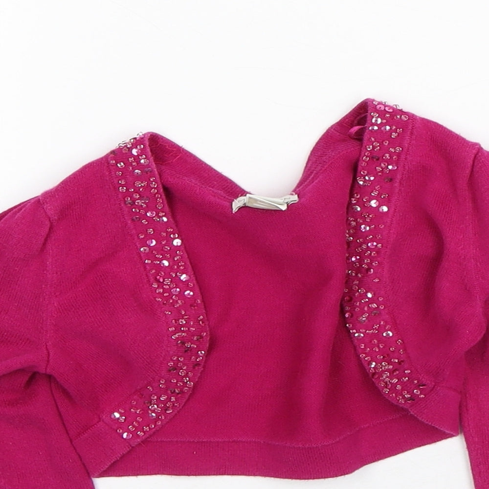 Monsoon Girls Pink Round Neck Cotton Cardigan Jumper Size 5-6 Years