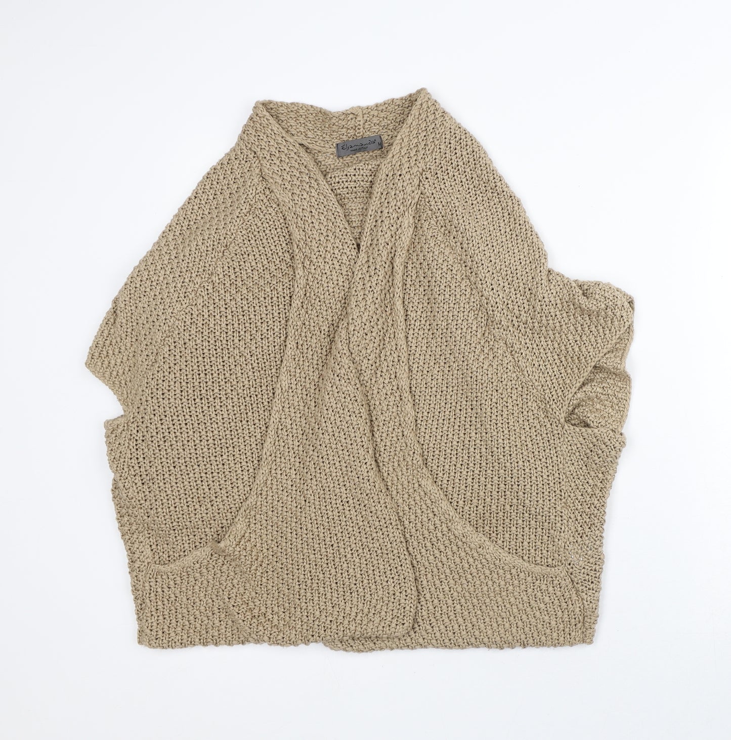 Elsamanda Womens Beige Round Neck Acrylic Cardigan Jumper Size M