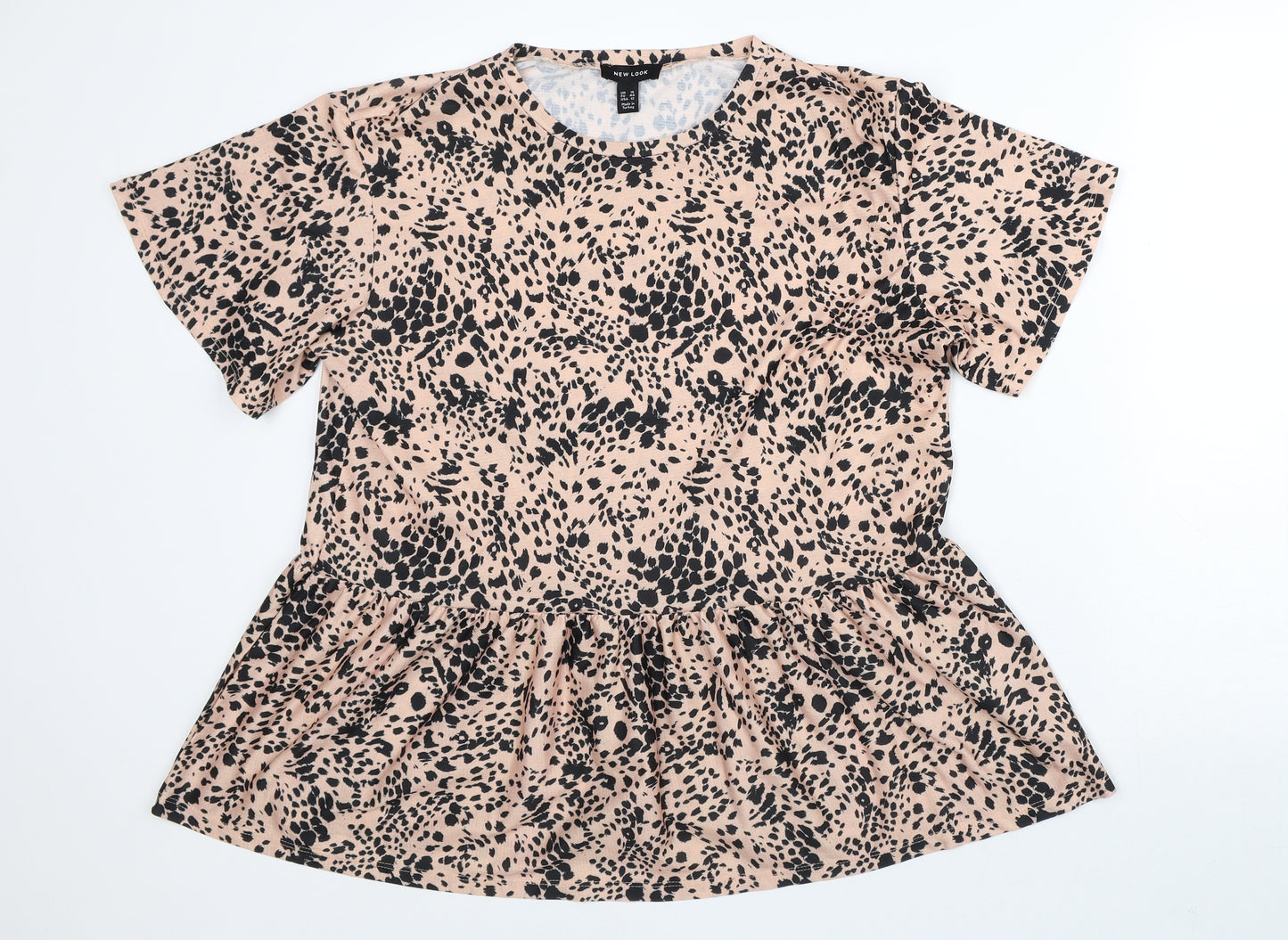 New Look Womens Beige Animal Print Polyester A-Line Size 16 Round Neck
